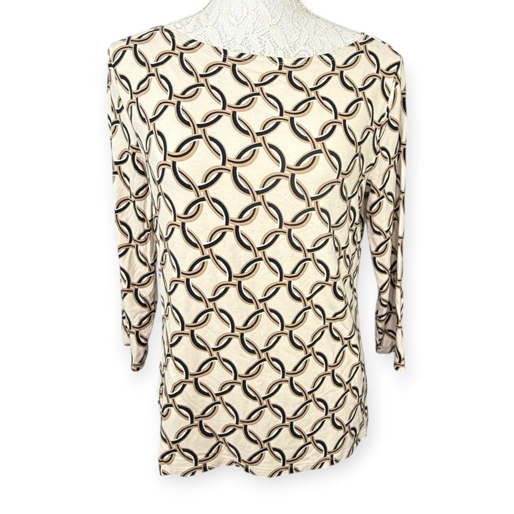 Ann Taylor Factory Cream Navy Tan Chainlink Pattern Old Money Career Top Sz S